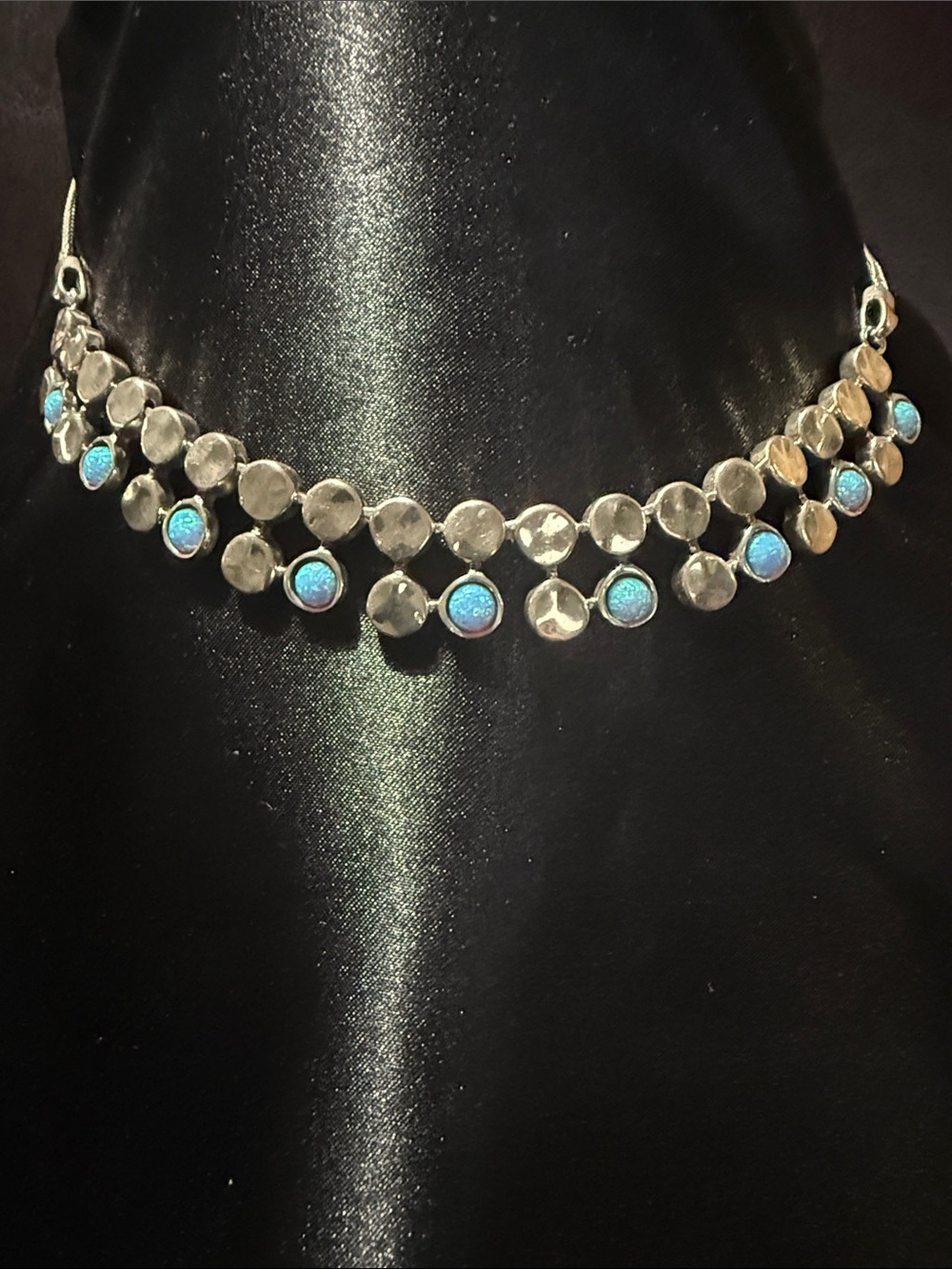 Vintage 925 Sterling Silver with Blue Opal stones Necklace